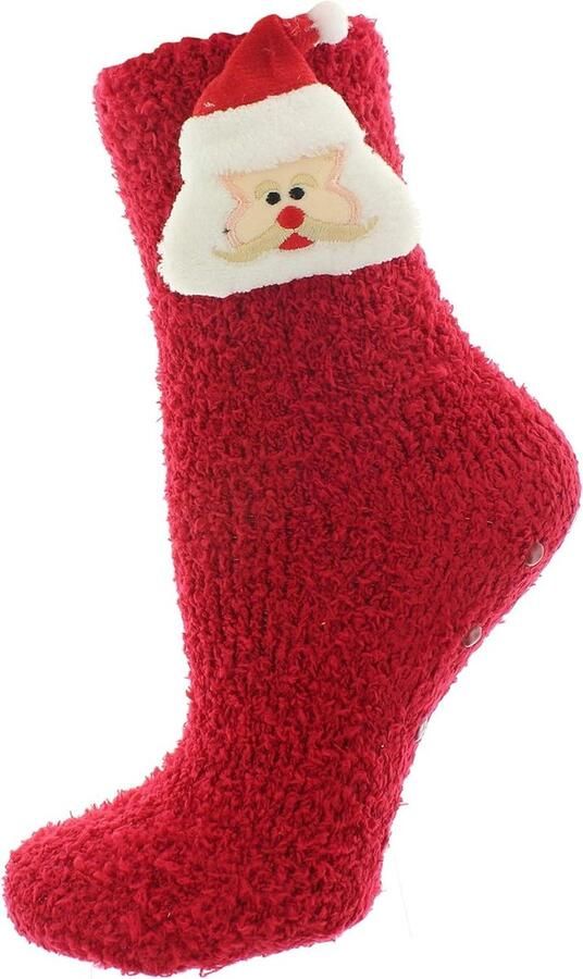 Allecta Warme Dames Knuffelsokken met Anti-slip Noppen Comfortabele Pantoffels voor Winter Rood)