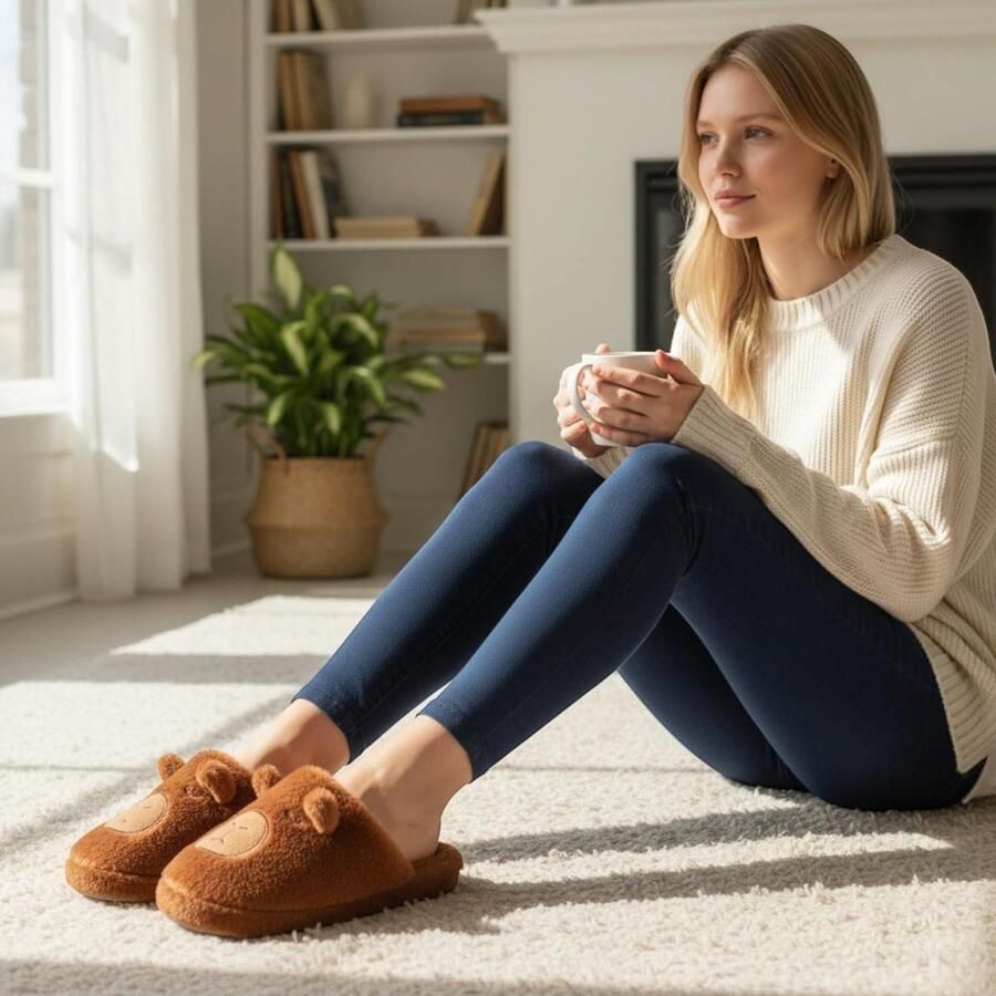 Allecta Warme damessloffen met schattig capibara-design zachte pantoffels comfy huisschoenen