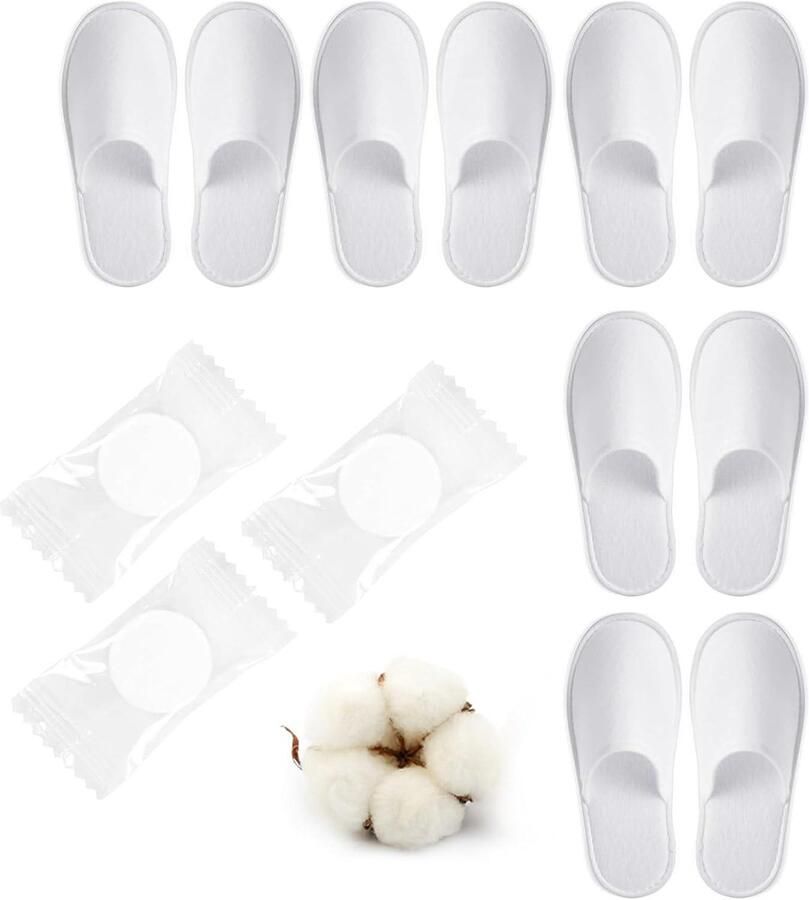 Allecta Wegwerp Pantoffels Badstof Wit Antislip Hotel Spa Thuis 5 Paar + 3 Stuks