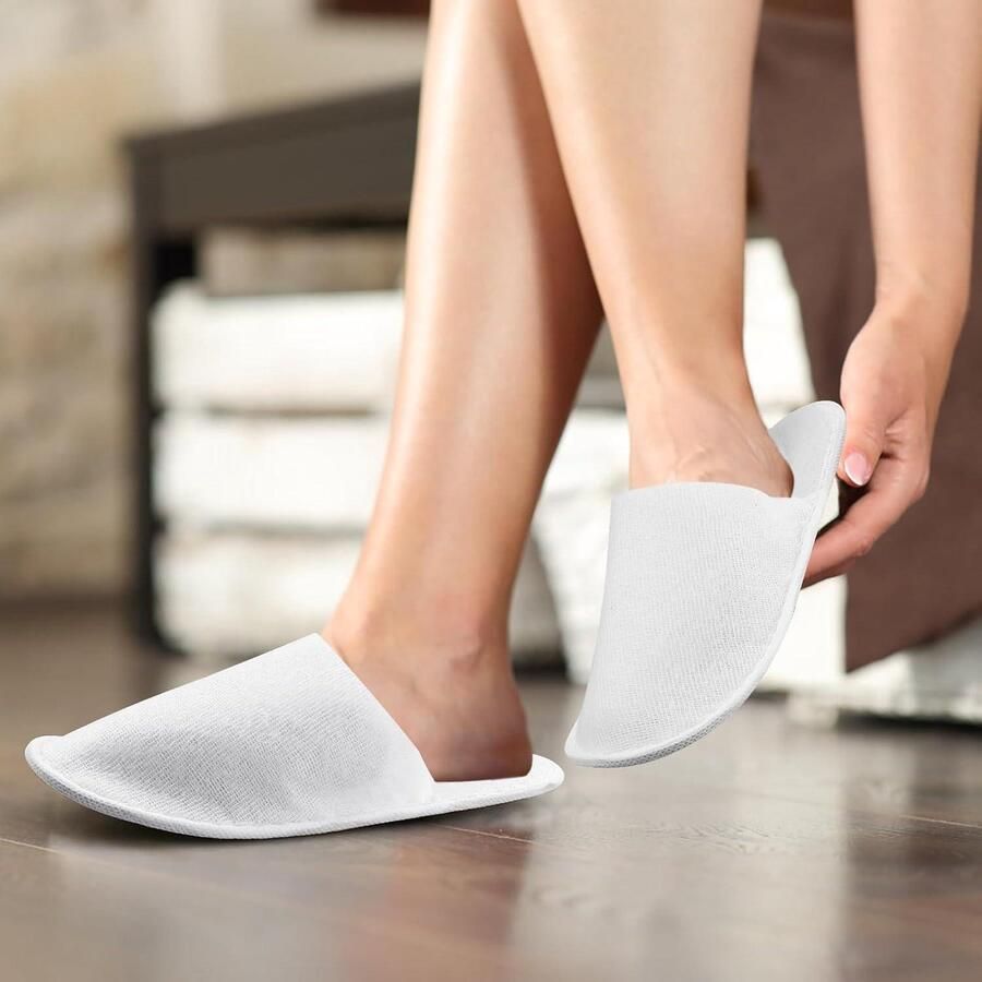 Allecta: Wegwerp pantoffels voor dames 14 paar witte spa-pantoffels met gesloten tenen gastenpantoffels voor feest gasten en reizen