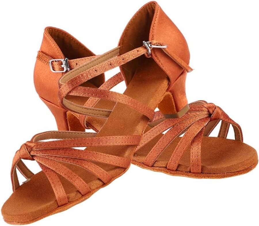 Allecta Zachte en Comfortabele Latijnschoenen voor Kinderen en Meisjes Bruin met Hoge Hak