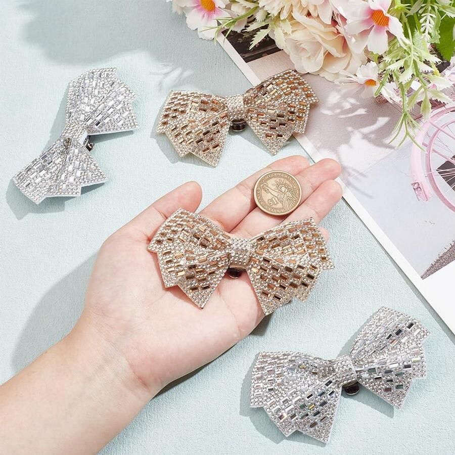 Allecto 4 Stuks Strass Boog Schoenen Clip Schoen Gesp Afneembare Glanzende Goud Zilver Kristal Schoen Decoraties Sieraden Sandalen Hoge Hak Flats Bruiloft Geschikt voor Strass Clips