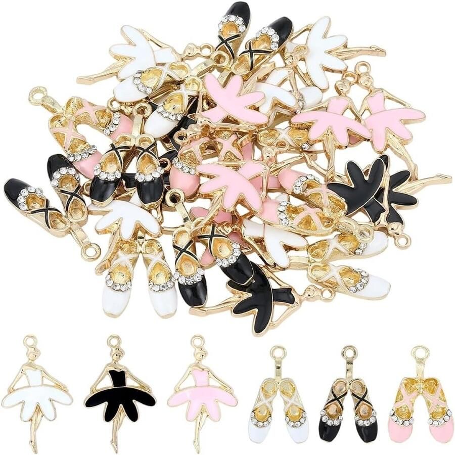 Allecto Ballet Dancer Charms 30 Stuks Perfect voor DIY Sieraden Kleuren Ballerina Hangers Inclusief Rhinestone Accenten Gesch
