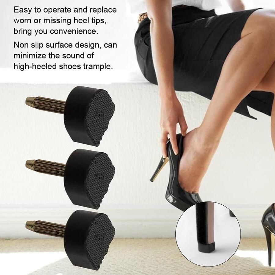 Allecto Beschermende Hielpluggen Set Damesschoenen Reparatieset Hoge Hakvervanging Zwart Hielpunt Geschikt voor 8 tot 13mm hakken