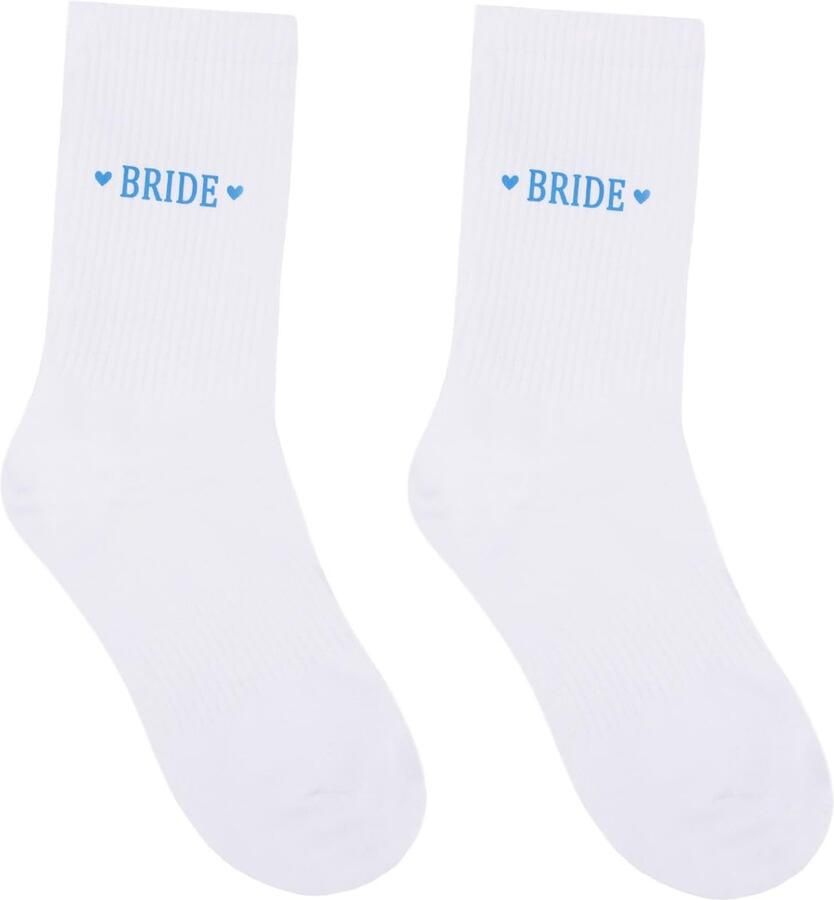 Allecto Bruidsokken Zachte Katoenen Slippers Wit en Blauw Comfortabele Sokken voor de Bruid Perfect voor de Verloofde Ideaal voor de
