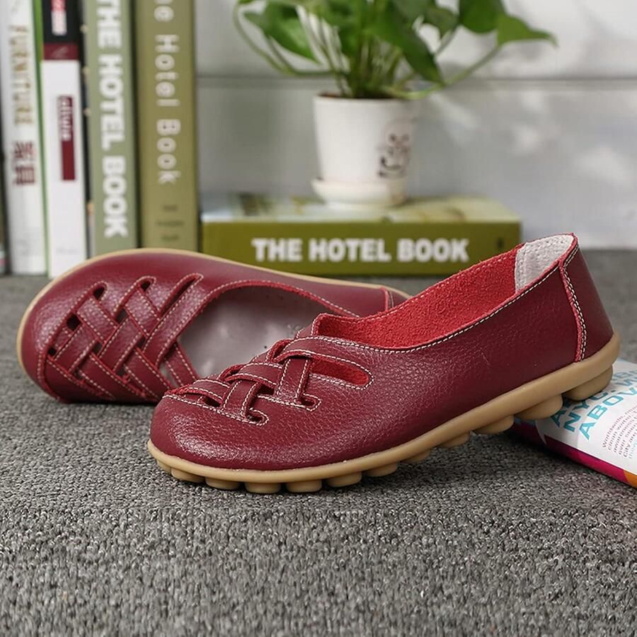 Allecto- Comfortabele Lederen Loafers Casual Ronde Neus Mocassins Wild Rijden Flats Zachte Wandelboot Schoenen Geschikt voor Vrouwen Zwart