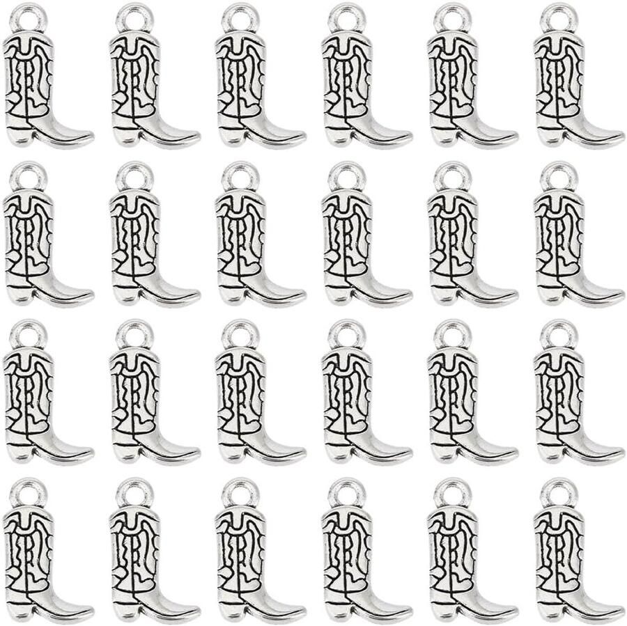 Allecto cow boots charms western boots kleine metalen schoenen zilver handgemaakte sieraden geschikt voor hobbyprojecten antiek model