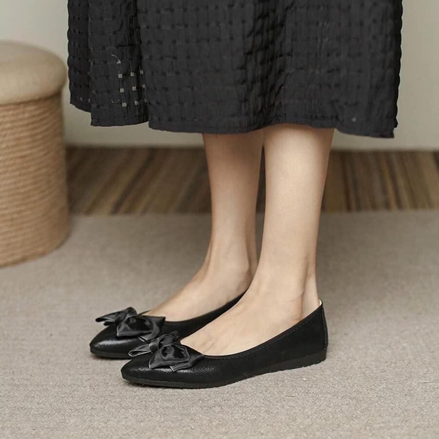 Allecto Dames Ballerina's Comfortabel Puntige neus Bruiloft Plat Schoeisel Gekleed Geschikt voor Dames Versatile Zwart Elegant Instappers