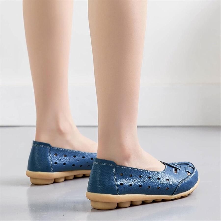 Allecto- Dames- Comfortabele- Casual- Ronde Teen- Vrouwen- Marineblauw- Lederen- Loafers Mocassins Rijden Flats- Zachte Wandelen Boot Schoenen- Geschikt voor 40.5