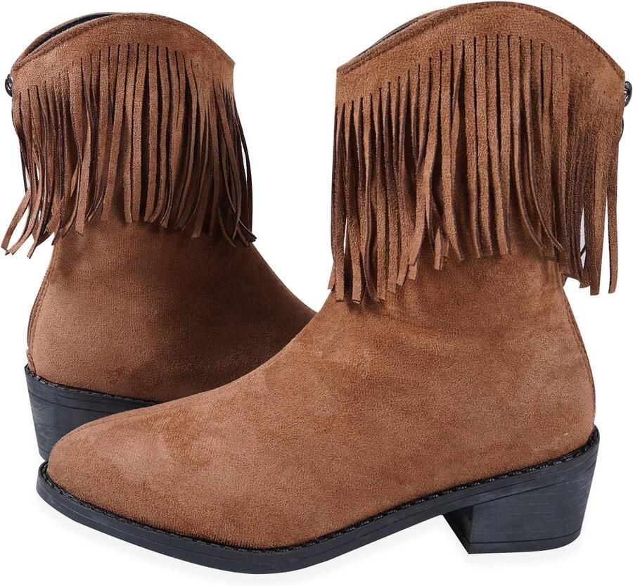 Allecto Dames enkellaarzen Mode Puntige teen Kwastjes Winterlaarzen Terug rits Geschikt voor dames Zwart