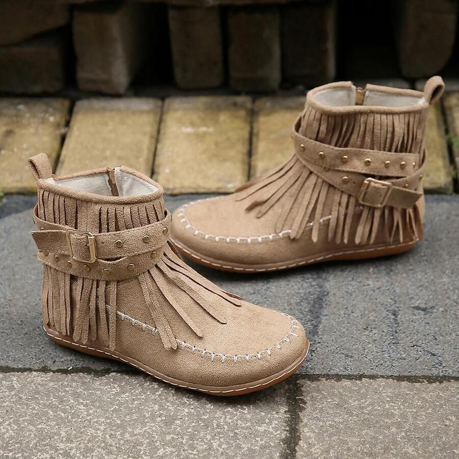 Allecto- dames enkellaarzen mode winterlaarzen ronde teen franje zijrits dames laarzen geschikt voor dames divers kleuren en modellen trendy en comfortabel