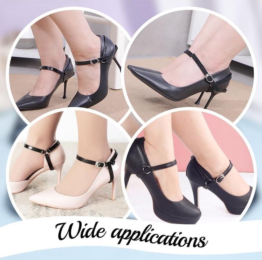 Allecto- Dames Hoge Hak Schoen Riem Enkelbandjes Zwart Pumps Accessoire Geschikt voor Dames Schoenen Zwart Imitatie Lederen Riem voor Hoge Hakken 3 Sets