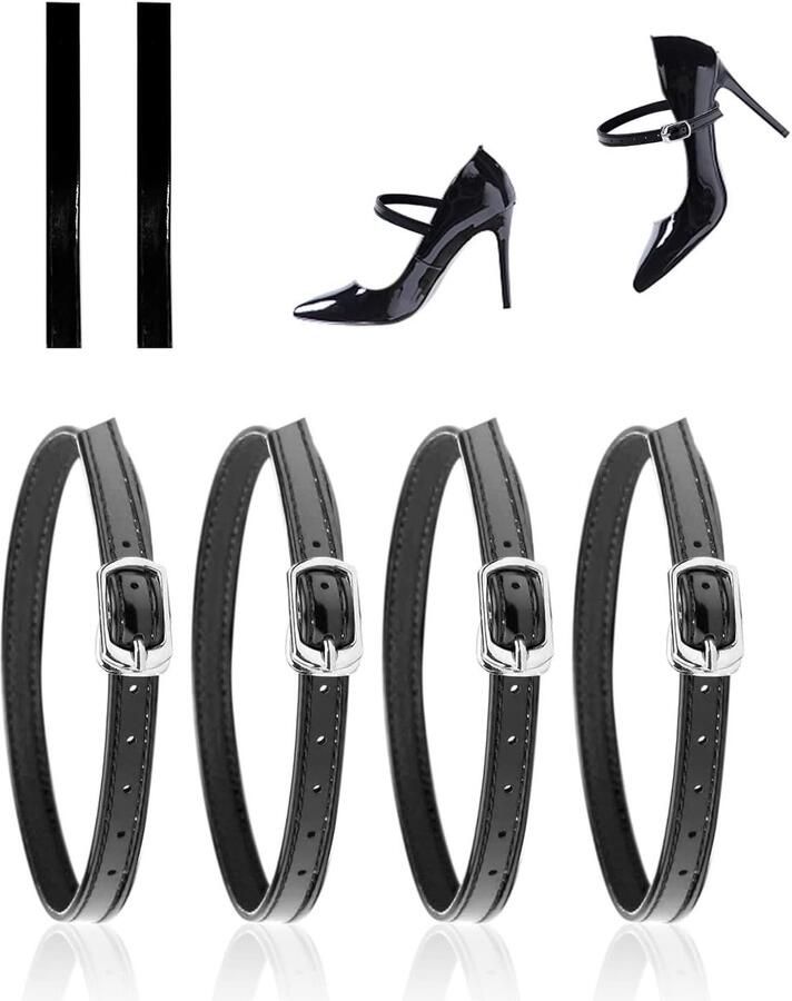 Allecto Dames Hoge Hakken Vetersluiting Anti-Losraken Zwart Kunstleer Enkelbandjes Non-Slip Geschikt voor Sandalen Zwart