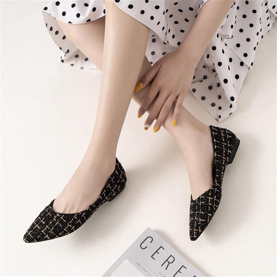 Allecto Dames Plat Slip On Zwart Ballerina Dolly Bruiloft Schoenen Geschikt voor Vrouwen Zwart