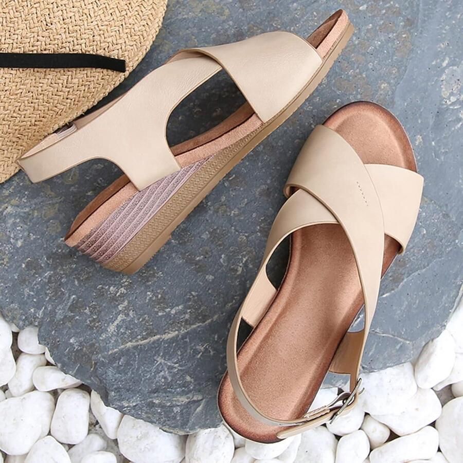 Allecto Dames Sandalen Zomer Schoenen Comfortabele Pasvorm Beige Open Teen Platform Gesp Geschikt voor Outdoor 4 UK