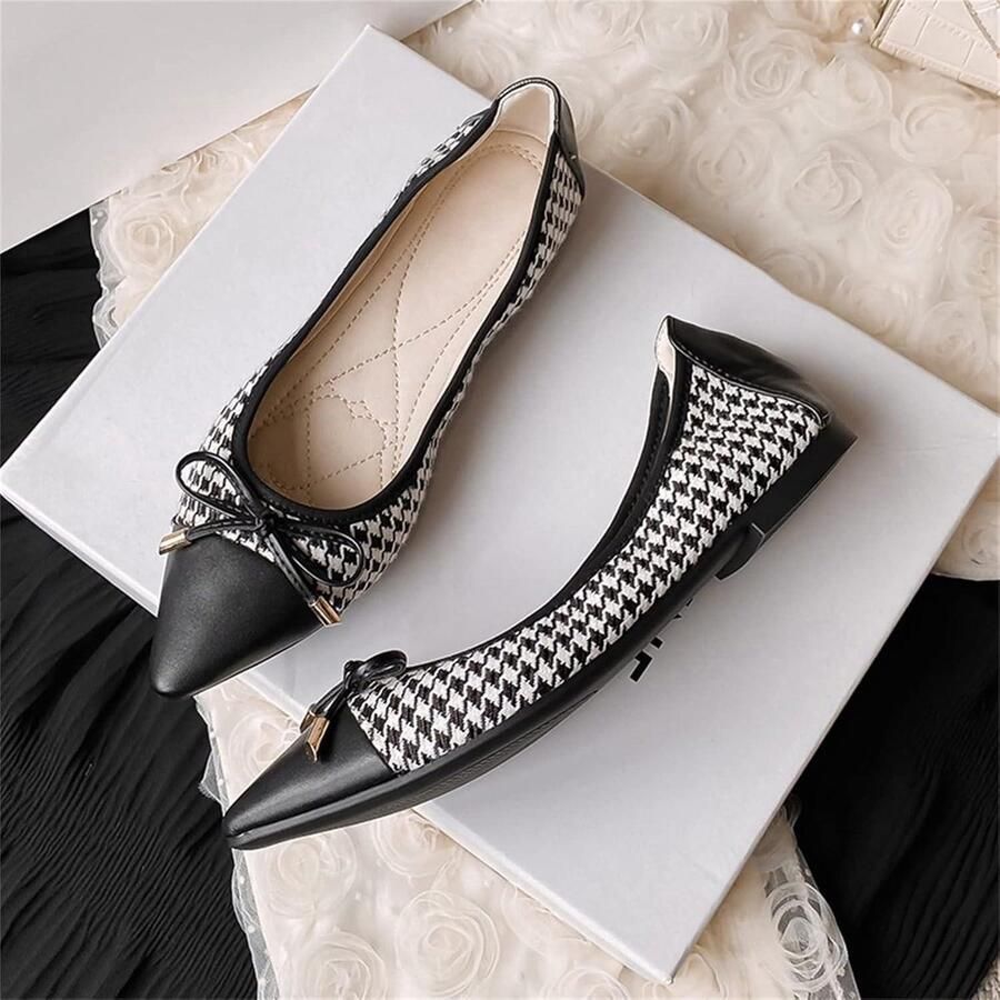 Allecto- Dames Schoenen Ballerina Flats Comfortabel Zwart Puntige Teen Elegante Geschikt voor Jurk Bow Tie Slip On Klassieke Pompen