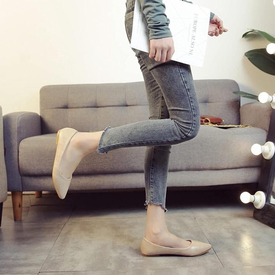 Allecto- Dames Schoenen Comfortabel Plat Trendy Slip On Chic Geschikt voor Dagelijks Gebruik Zwart Model Vrouwen Schoenen Ballet Platte Slip Op Splicing Grid Ballet Pompen Slip Op Ballerina Dames Flats Schoenen