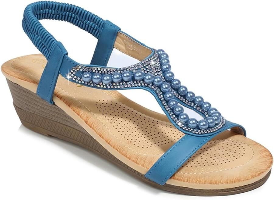 Allecto- Dames Zomersandalen Lage Hakken Open Teen Comfort Gewatteerd Werk Kantoor Feest Sprankelende Strass-Sleehak Maat Geschikt voor Kleur of model