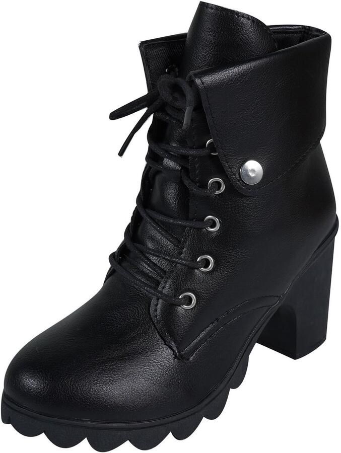 Dailygoody Enkellaarzen voor dames Veterschoenen Blokhak Bruin of Zwart Plateauzool Casual en mode Geschikt voor elke gelegenheid