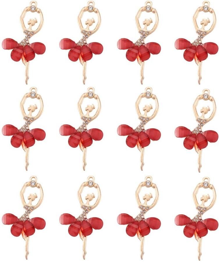Allecto Facet kristallen ballerina bedels Ballerina hangers Elegante uitstraling Rode kleur DIY sieraden maken Geschikt voor tiener vro