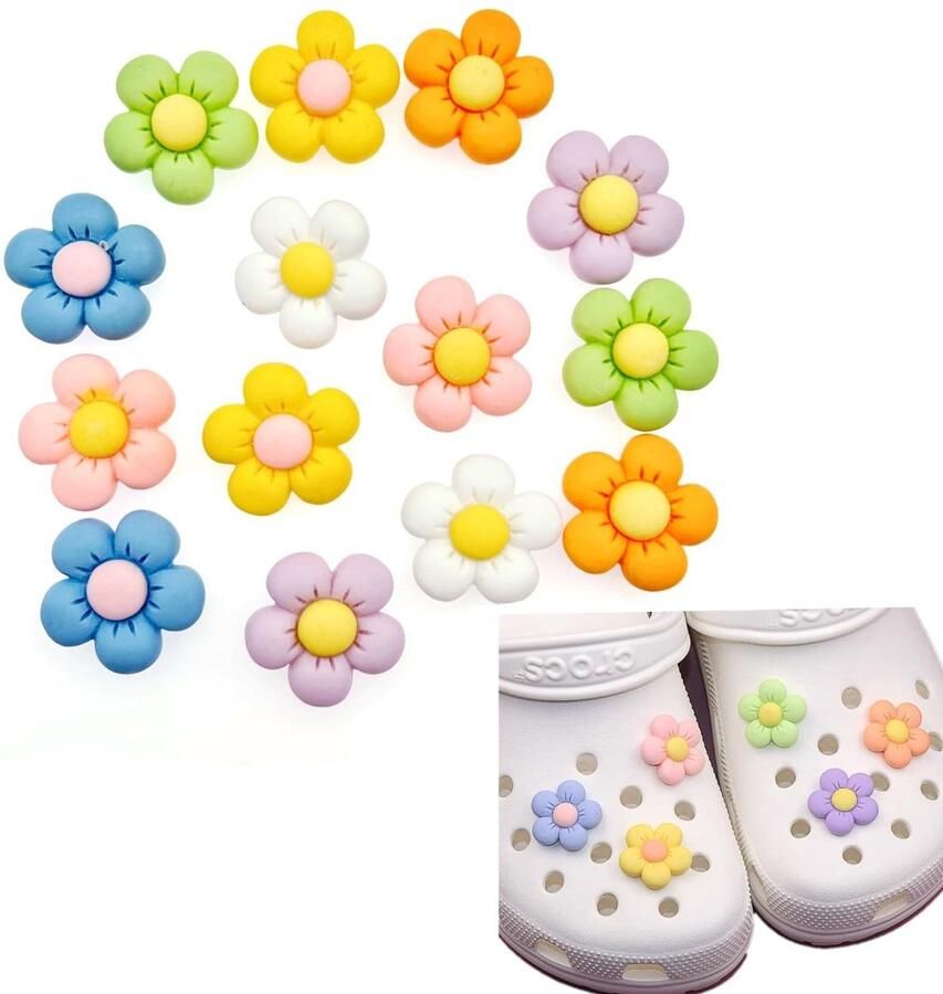 Allecto Flower Schoenbedels Schattige Decoraties 14 Stuks Kinderen Clogs en Crocs Perfect voor en Creatieve Schoenacc
