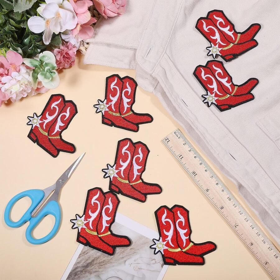 Allecto Geborduurde strijkapplicaties Cowboylaarzen DIY decoratie 7.5 x Geschikt voor kleding Jeans en jassen Voor creatieve p