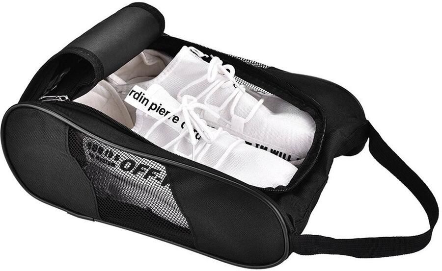 Allecto Golfschoenentas Ade d Draagbare Sportschoenentas Zwart Opbergtas voor Golfschoenen Ideaal voor Golfliefhebbers Praktisch en