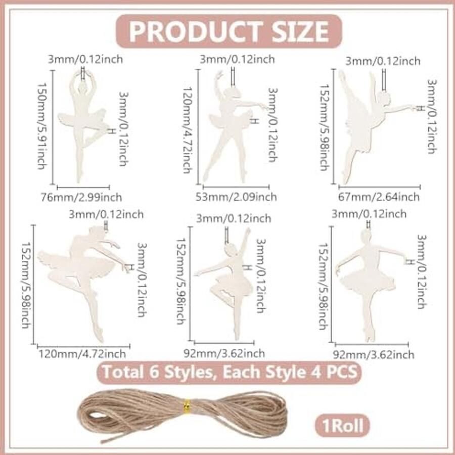 Allecto Houten Silhouetten Ballerina 24 stuks Ongefinished Decoratieprojecten Unieke Ballerina Knutselset Geschikt voor DIY Decoratie