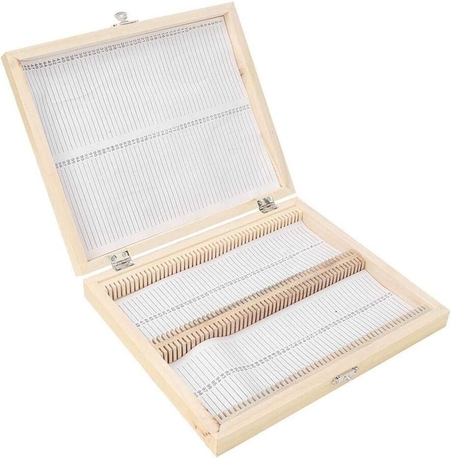 Allecto Houten Slides Opbergdoos 100 Stuks Handgemaakt en Milieuvriendelijk 22.8x18.8x Voor Geprepareerde Microscopische Slides Id