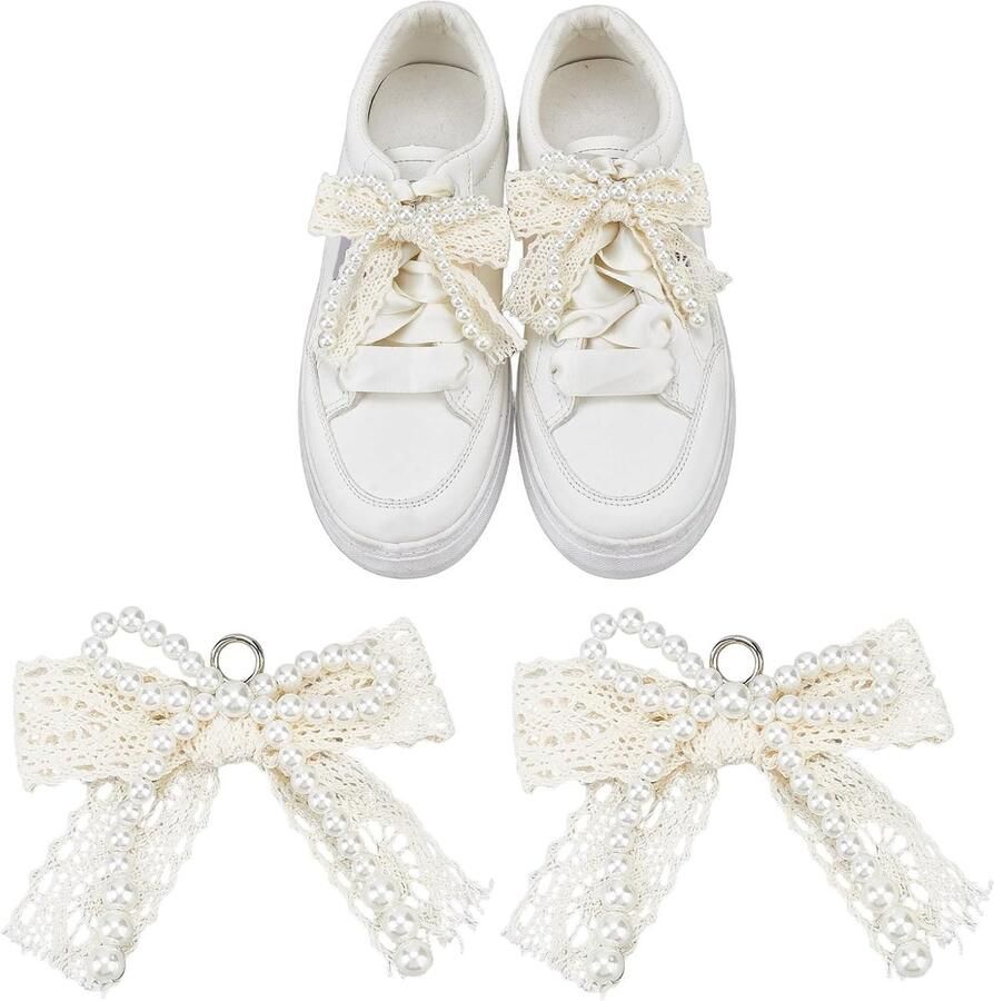 Allecto Kanten Hangers Sneaker Accessoires Afneembare Parelstrik Schoen Decoratie Modieuze Damesschoenen Geschikt voor Sneakers Elega