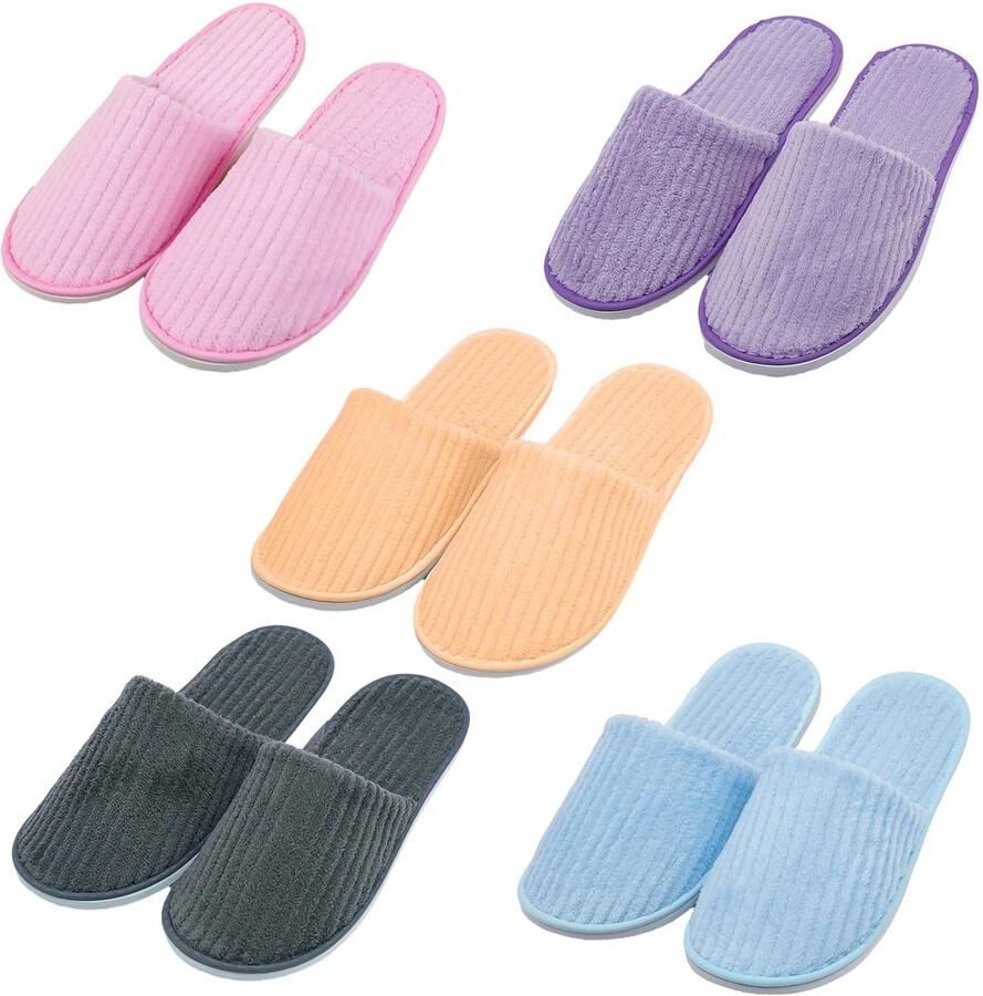 Allecto Kleurrijke Terry Slippers Set van 5 Paar Ideaal voor Beautycentrum One Size Wasbaar Antislip Geschikt voor Volwassenen Cora