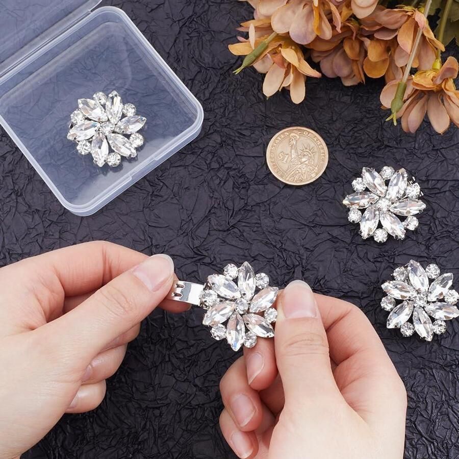 Allecto Kristallen Schoen Clips Strass Schoen Gespen Sprankelende Bruiloft Vrouwen Hoge Hakken Accessoires Zilver 4 Stuks Elegant Ontwerp Geschikt voor Dames en Meisjes