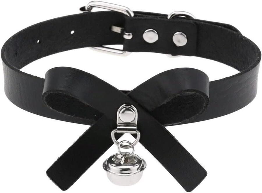 Allecto- Lederen chokerketting Strikknoop Verstelbaar Zwart en Eindexa feest Date Party Club Bar Concert Geschikt voor alle gelegenheden