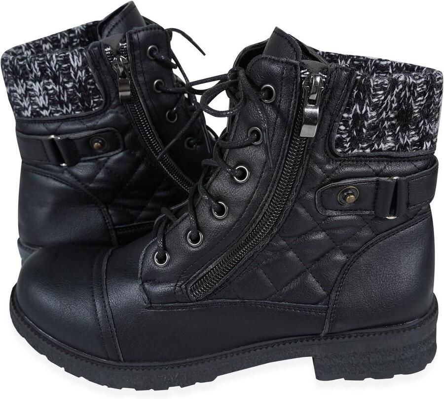 Allecto Modieuze Vetersluiting Anatomisch Voetbed Zwart Gevechtsenkellaars Zijrits Korte Laarzen Geschikt voor Dames Stijlvol Design