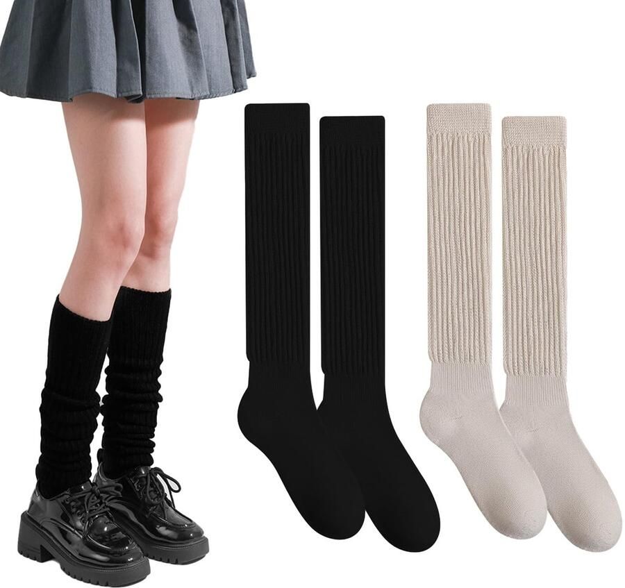 Seb2 Overknee Sokken Thermische Fleece Zwart en Beige Lange Sokken voor Dames Perfect voor Boots Comfortabel en Warm