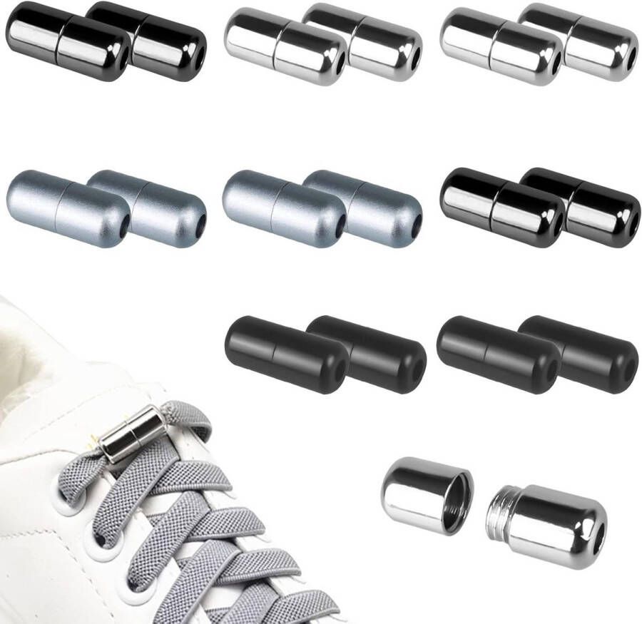 Allecto Pl Metalen Vetersluiting Capsules in 4 Kleuren Snelsluiting voor Kinderen en Sneakers Vrijetijdsschoenen One Size Duurzaam materiaal