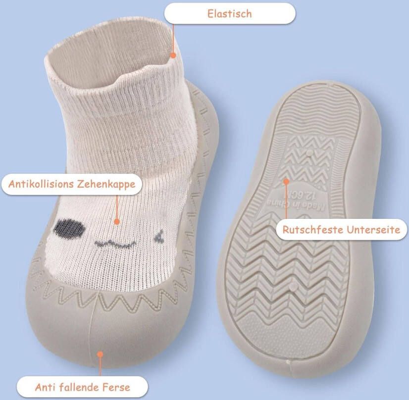 Allecto pl paar babysokschoenen antislip schattige cartoon zachte breiende babyvloerschoenen kruipsokken baby blootsvoetschoenen kinderschoenen voor babymeisjes jongens EU Wit