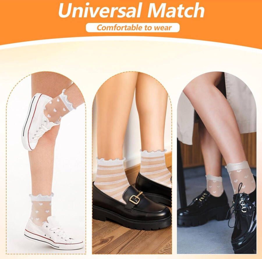 Allecto Pl paar Dames Sokken met Ruches Transparante Nylon Kousen voor Sandalen en Pumps