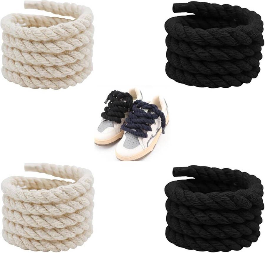 Allecto Pl paar dikke ronde touwveters 7 mm Zwart & Beige Voor Sneakers & Sportschoenen