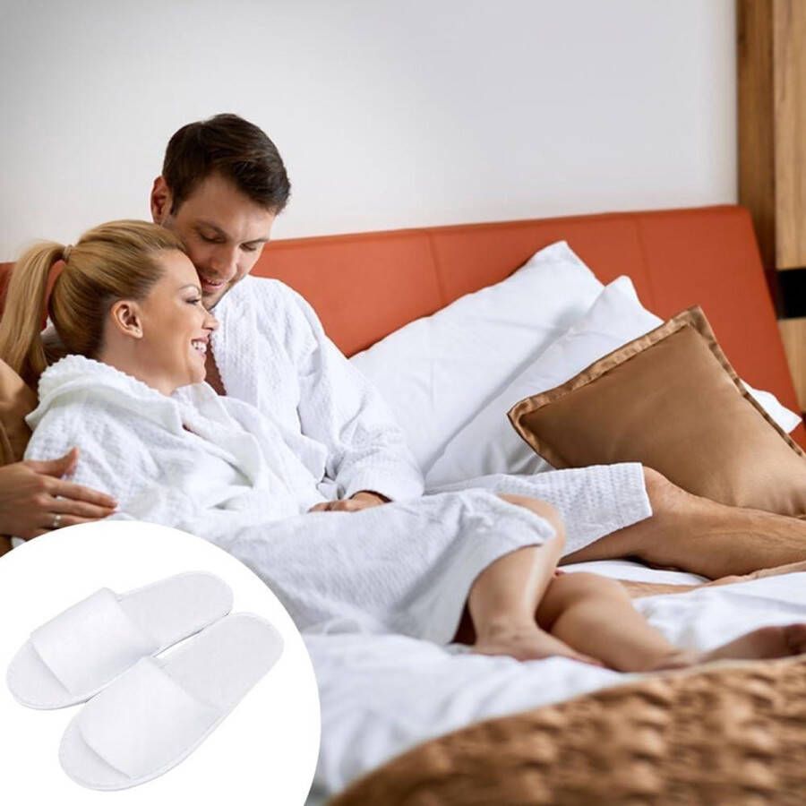 Allecto Pl paar wegwerp badstof gastenslippers voor en Antislip Spa-pantoffels voor thuis feest en reizen Wit Wasbare pantoffels