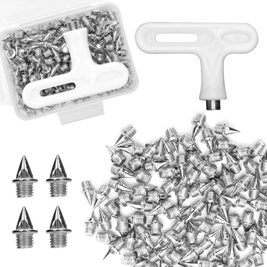 Allecto Pl stuks 6.4mm Atletiekspikes van Koolstofstaal met Spikesleutel Spikes voor Hardloopschoenen Sportschoenaccessoires voor Cross Country (Zilver)