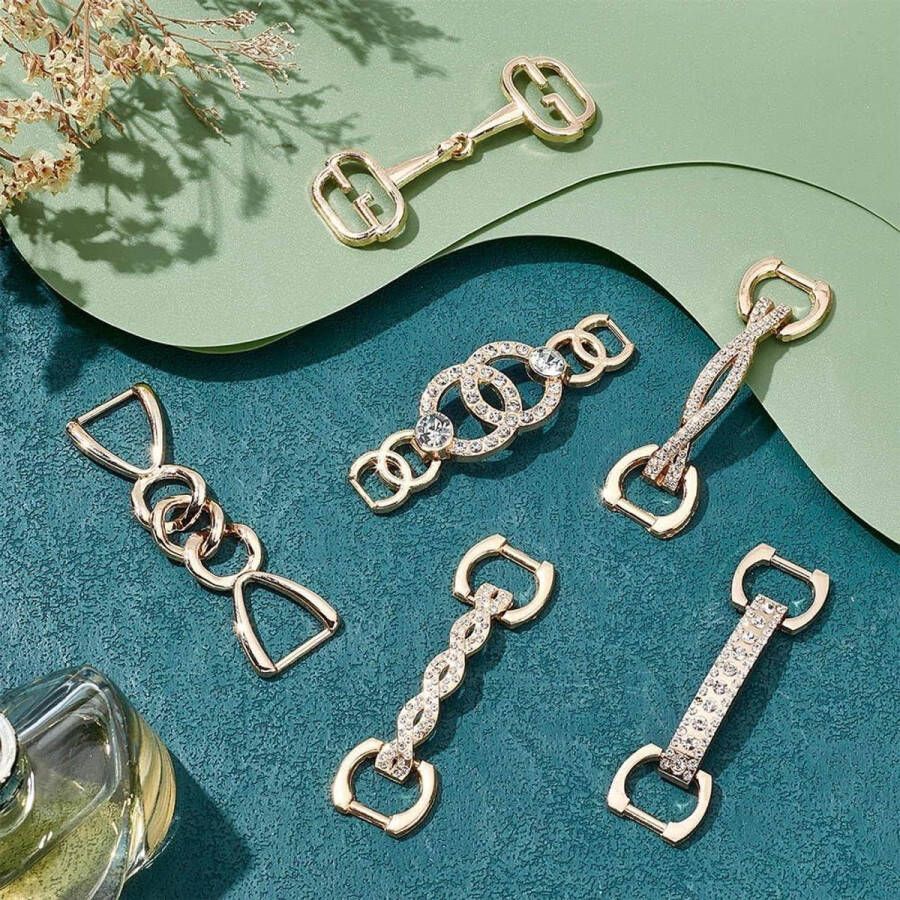 Allecto pl stuks decoratieve veterhangers gouden schoenhangers met kristallen 6 stijlen voor sneakers en sandalen. Trendy schoensieraden 70~80x18~26.5x2.8~8mm