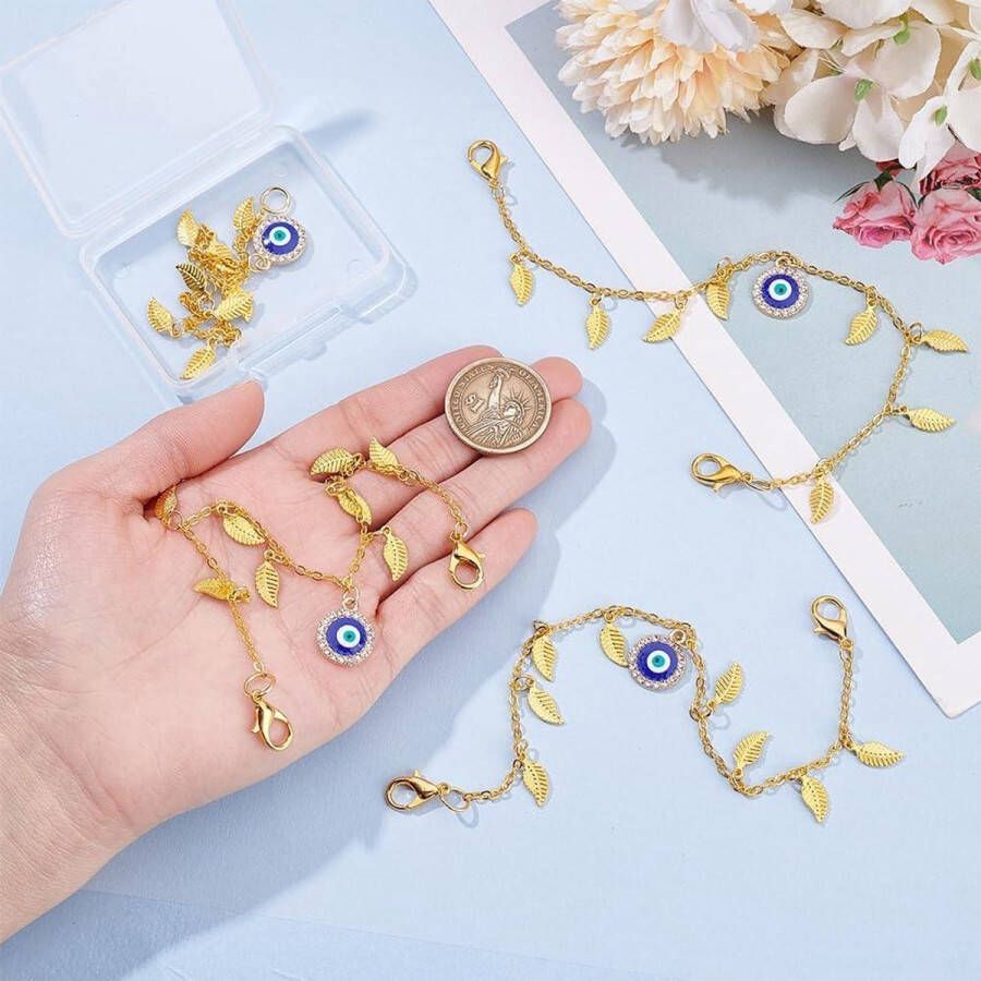 Allecto Pl stuks gouden schoenkettingen met boze oog hanger voor dames Bling schoenaccessoires voor meisjes Schoenbedels met bladeren DIY klomp sandalen versiering