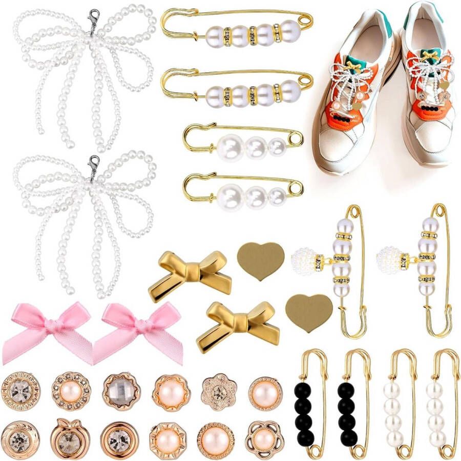 Allecto Pl Stuks Schoenbedels voor Sneakers Schoenveterbedels Doe-Het-Zelf Parel Strikken Strass Schoenaccessoires en Schoendecoratie Vrouwen Schoensieraden