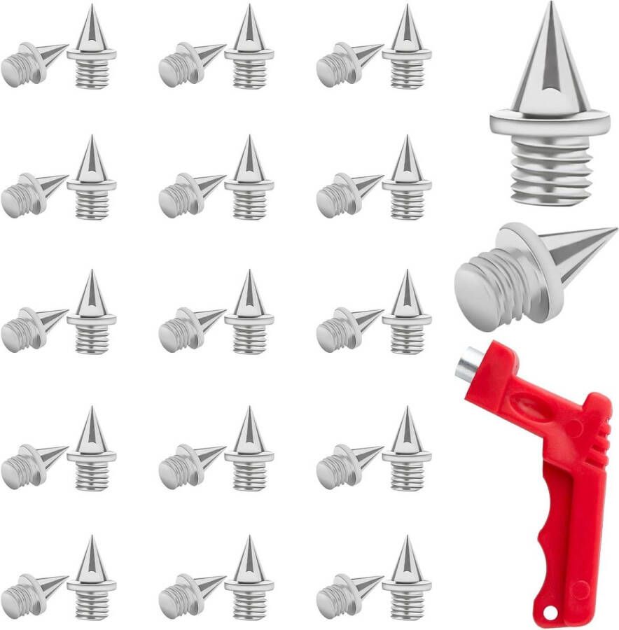 Allecto pl Stuks Track Spike Pins 1 4 Inch met Spiessleutel voor Schoenen Sportschoenen Staal Crosscountry Piramide Spikes Verspringen Hardlopen Joggen Wandelen Zilver