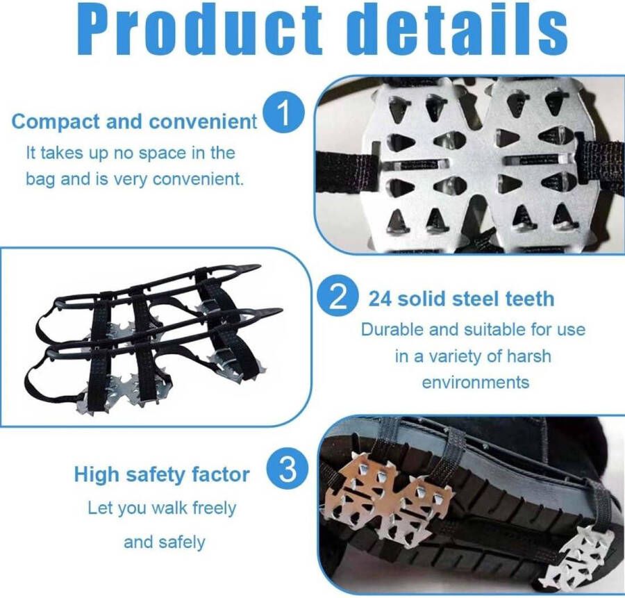 Allecto Pl Tanden Stijgijzers voor Bergschoenen Roestvrijstalen Schoen Spikes met Krachtige Grip Anti-slip Schoenclips voor Wandelen en Trekking Sneeuwschoenen met Winterse Grippers