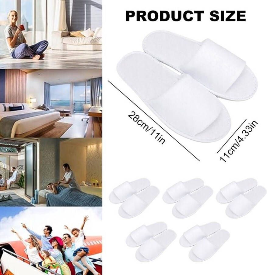 Allecto Plus Badstof slippers: 5 paar gastenslippers voor en antislip en wasbaar voor thuis en reizen wit comfortabel en hygiënisch