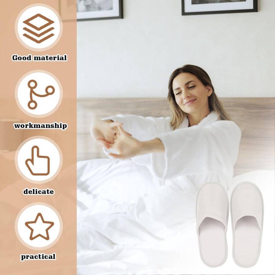 Allecto Plus Badstof Slippers Hotel Wit 20 Paar Gastenpantoffelset 4mm Gesloten Pantoffels Wegwerppantoffels Uniseks Hotel Salon Spa