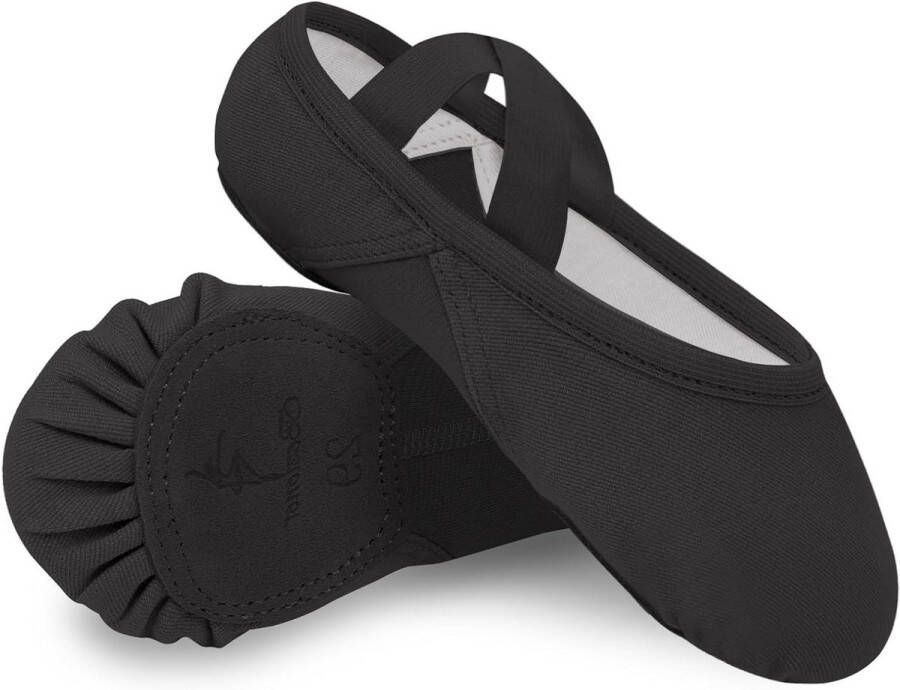 Allecto Plus Ballerina's meisjes elastisch dansschoenen splitzool peuters kinderen vrouwen Zwart UK