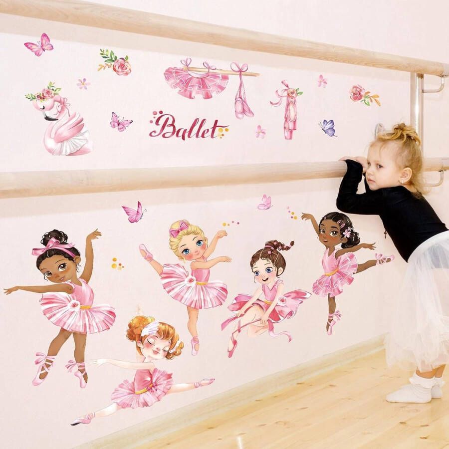 Allecto Plus Ballet Meisje Muurstickers Roze Dansend Meisje Prachtige Muurdecoratie voor Meisjes Slaapkamer Unieke Nursery Decoratie met Ballerina Thema Eenvoudig aan te brengen Peel and Stick Design